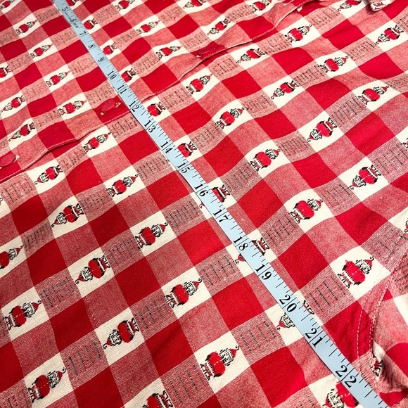 Vintage 90s Plaid Gingham Santa Long Sleeve Shirt Red White Westbound Size M - Picture 3 of 10